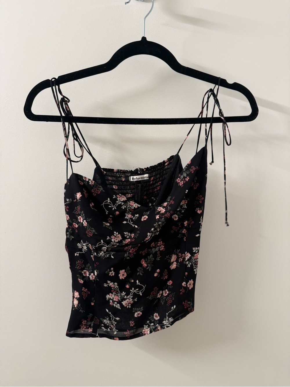 Reformation Black Floral Tie-Strap Cowl Camisole